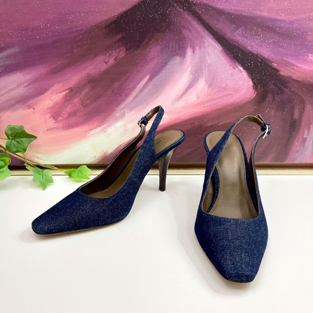 PAIGE Kaela‎ Slingback Square Toe Pump in Denim Size 7 - Picture 4 of 10